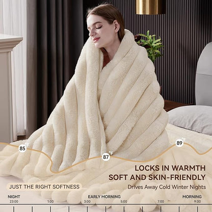 Fluffy Faux Fur Throw Blanket King Size, Thick 1000GSM Soft Cozy Throw Blankets - Image 7