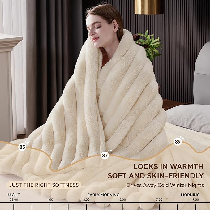 Fluffy Faux Fur Throw Blanket Queen Size, Thick 1000GSM Soft Cozy Throw Blankets - Image 7