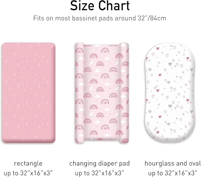 Bassinet Sheets for Baby Girl 32 * 16, 3 Pack Soft Breathable Baby Bassinet - Image 3