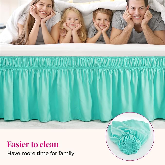 RIMELA Spa Blue Bed Skirt King Size 15 Inch Drop, Elastic Bed Skirting - Image 4
