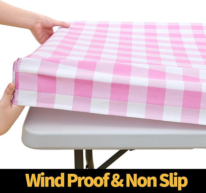 Smiry Rectangle Picnic Table Cloth, Elastic Waterproof Fitted Vinyl Tablecloths - Image 2