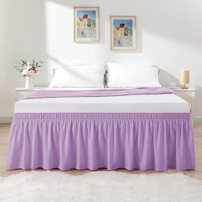 RIMELA Lilac Purple Bed Skirt Queen Size 15 Inch Drop Elastic Wrap Around Dust - Image 5