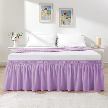 RIMELA Lilac Purple Bed Skirt Queen Size 15 Inch Drop Elastic Wrap Around Dust - Image 5