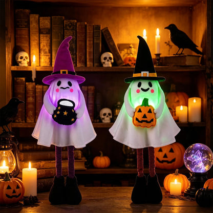 2 Pack Halloween Lighted Ghost Figurine with Stretchable Leg 21" to 30"