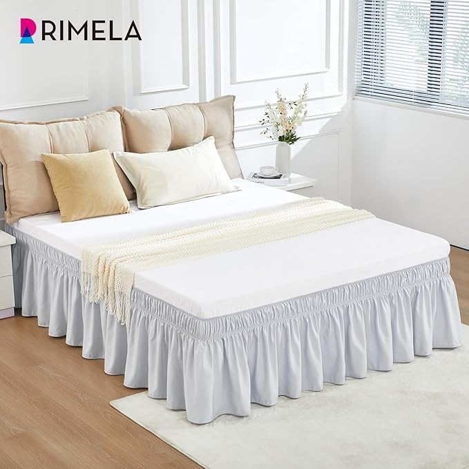 RIMELA Ice Grey Bed Skirt Queen Size 18 Inch Drop, Elastic Bed Skirting - Image 2