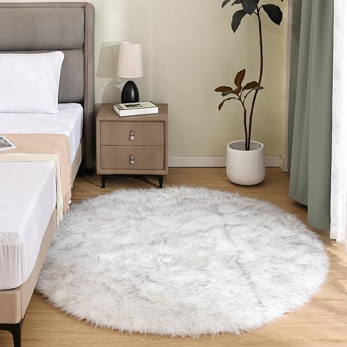 Latepis Circle Rugs 6.7ft for Living Room White by Latepis