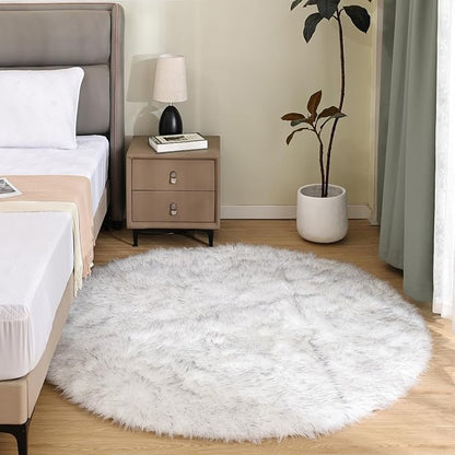 Latepis Circle Rugs 6.7ft for Living Room White by Latepis
