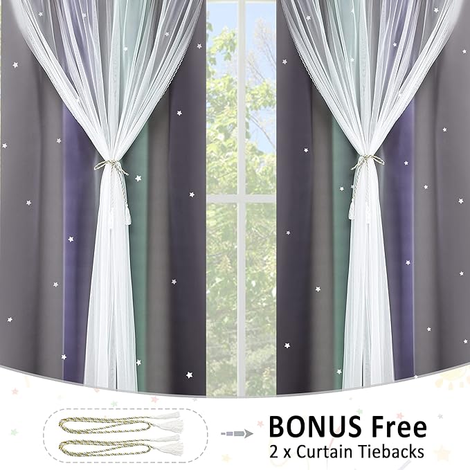 Kinryb Nursery/Kids/Girls Room Star Cut Out Blackout Rainbow Curtain - Image 6