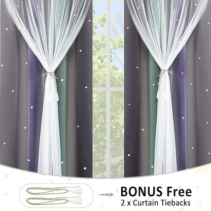 Kinryb Nursery/Kids/Girls Room Star Cut Out Blackout Rainbow Curtain - Image 6