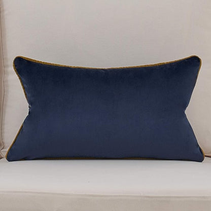 Avigers 12 x 20 Inch Navy Blue Gold Leather Striped Lines Velvet Cushion Case - Image 2