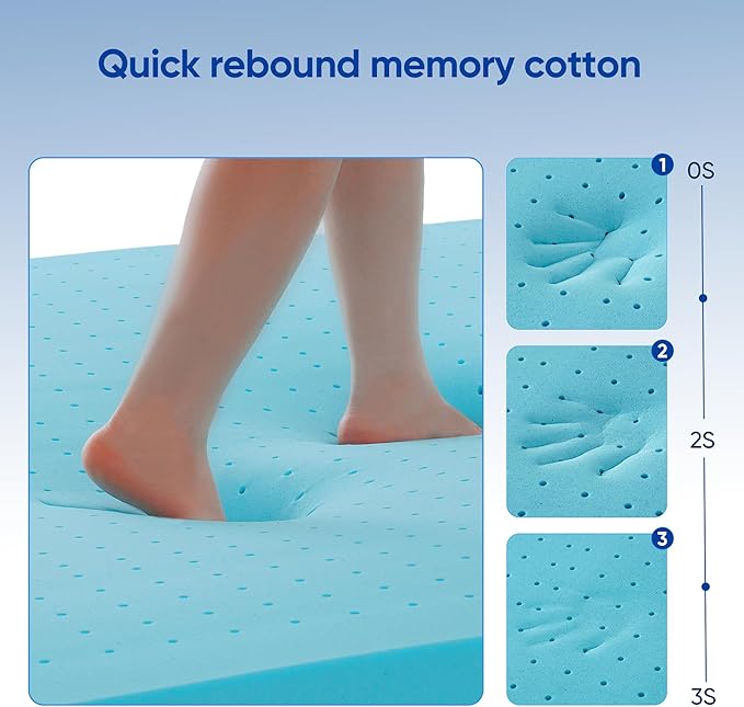 3 Inch King Size Gel Memory Foam Mattress Topper High Density Cooling Pad - Image 5