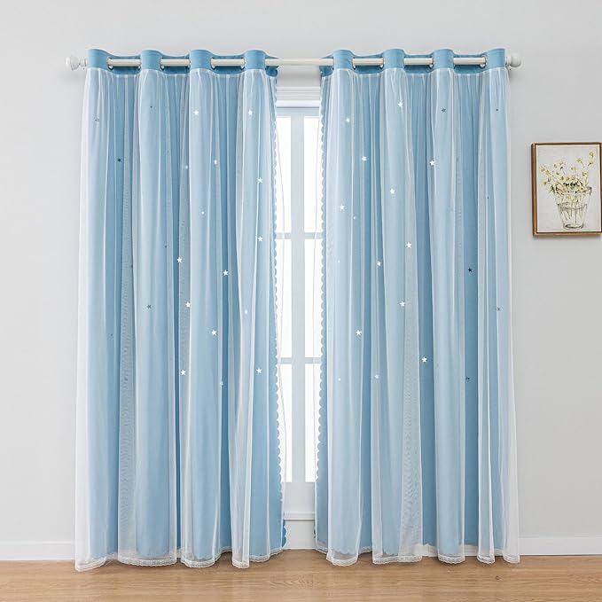 FANLI 2 Panels Star Blackout Curtains by FANLI