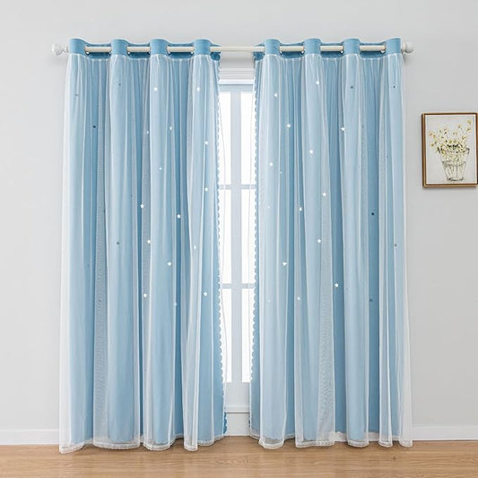 FANLI 2 Panels Star Blackout Curtains by FANLI