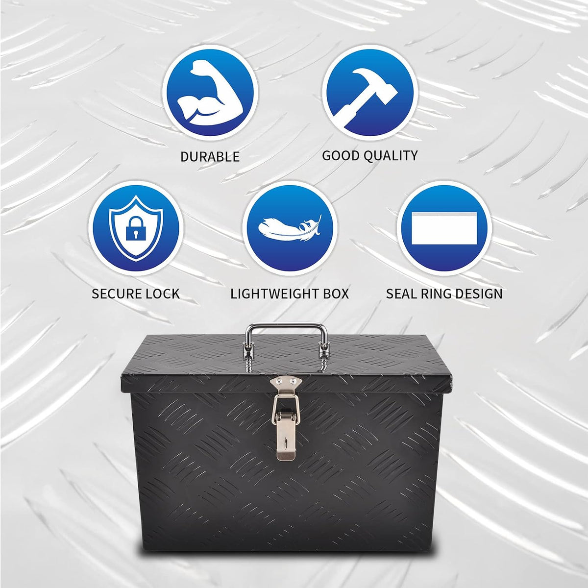 aluminum truck tool box with top handle, black(16"×7.5"×10"), package contents