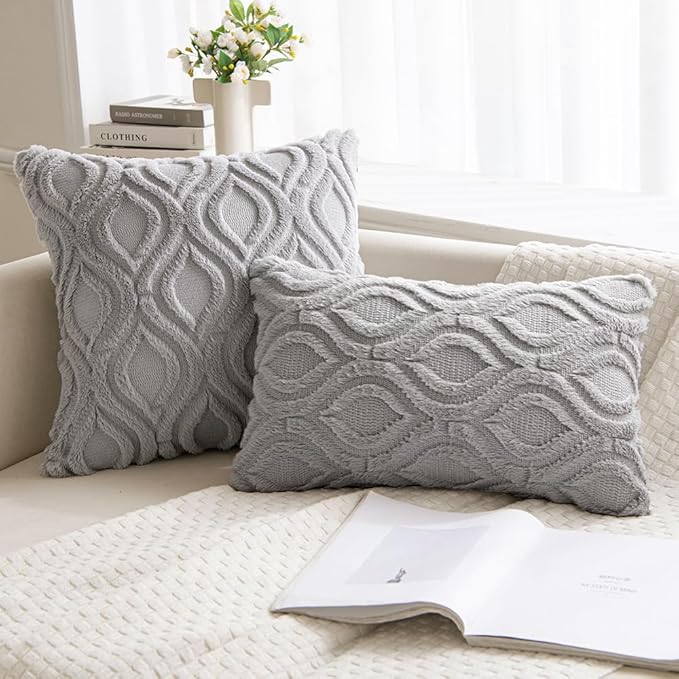 MIULEE Light Grey Throw Pillow Covers 18x18 Inch, Soft Winter Plush Faux Wool - Image 4