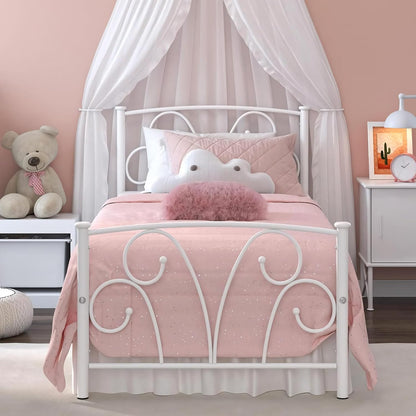 elephance twin bed frame with headboard&footboard metal platform shown in use