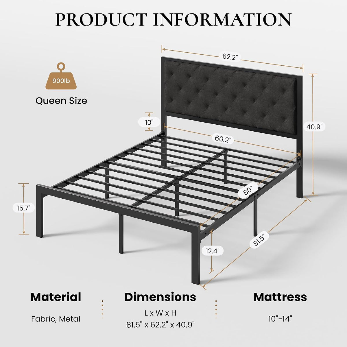 sha cerlin queen size metal bed frame and shown in use