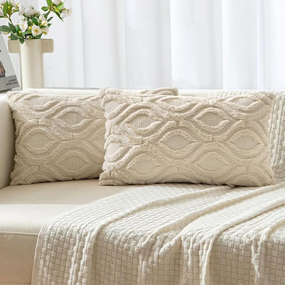 MIULEE Beige Throw Pillow Covers 12x20 Inch, Neutral Soft Plush Faux Wool Solid by MIULEE
