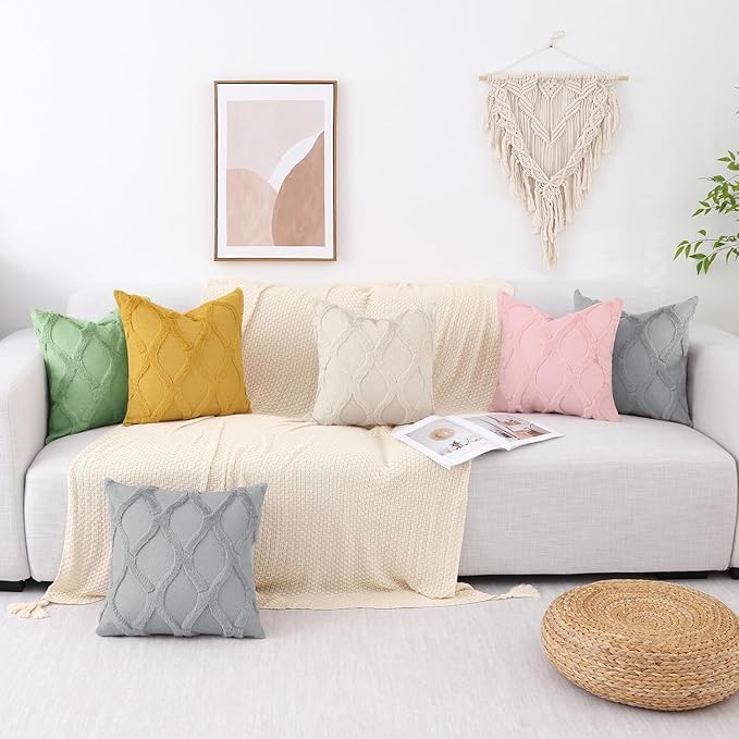 decorUhome Throw Pillow Covers 24x24 Inch Set of 2, Soft Plush Faux Fur Wool - Image 8