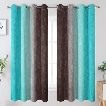 Estelar Textiler Brown and Teal Ombre Blackout Curtains 63 Inches Long - Image 2