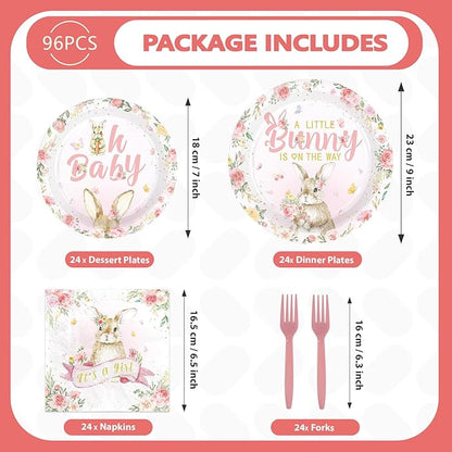 96 Pcs Easter Bunny Baby Shower Party Supplies A Little Bunny is on The Way - Image 5