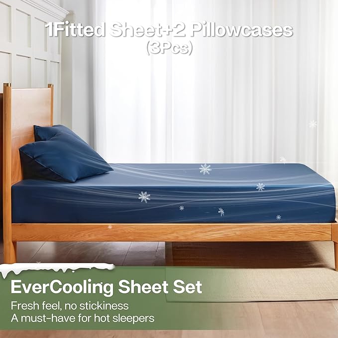 MR&HM Fitted Sheet & Pillowcase Set Queen, 3-Piece Blend Rayon Derived from - Image 3