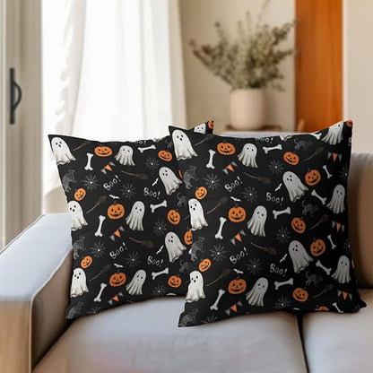 Halloween Throw Pillow Covers 24X24 Inch 2 Packs Boo Cute Ghost Orange Pumpkins - Image 6
