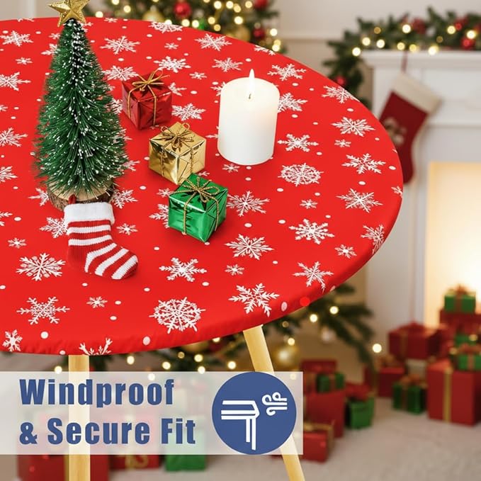 Round Spandex Christmas Tablecloth, Elastic Fitted Waterproof Tablecloths - Image 2