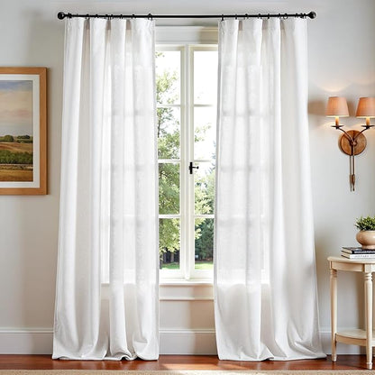 jinchan Linen Blend Curtains 120 inch Extra Long 2 Panels by JINCHAN