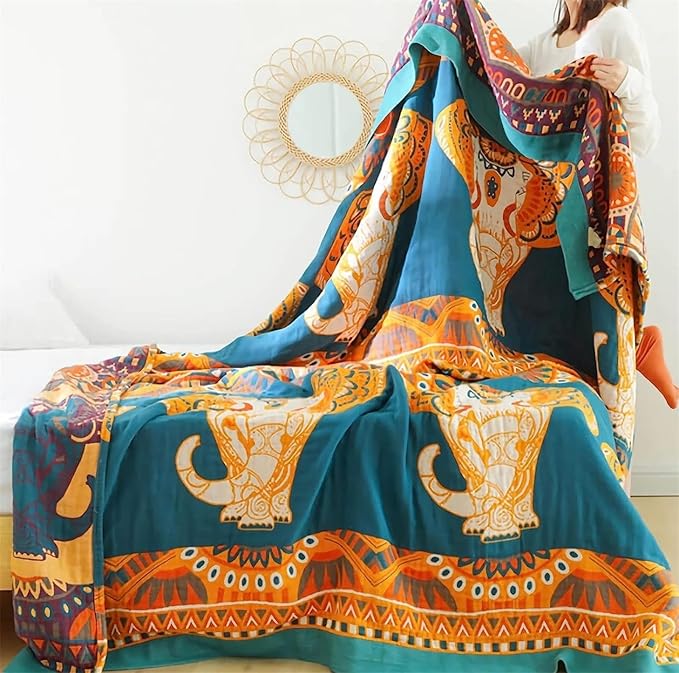 100% Cotton Boho Throw Blanket 80''x90'' Muslin Throw - Image 5