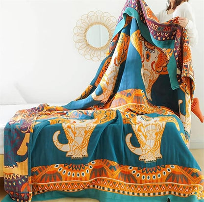 100% Cotton Boho Throw Blanket 80''x90'' Muslin Throw - Image 5