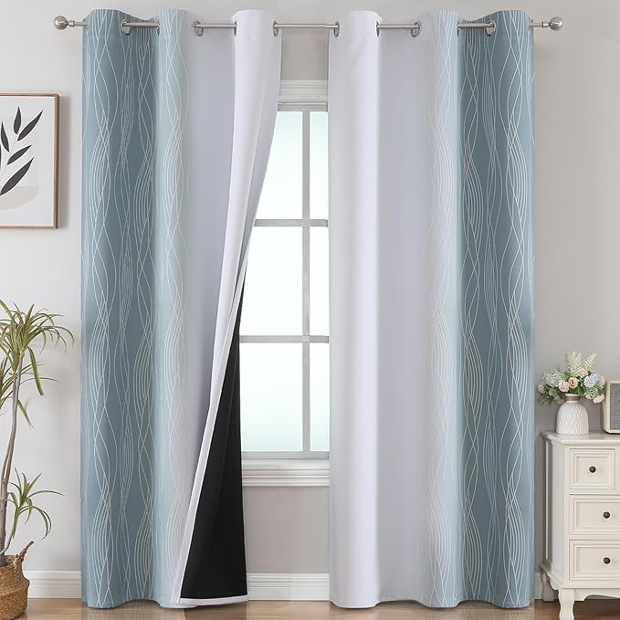 Estelar Textiler Stone Blue and Greyish White Gradient Room Darkening Blackout by ESTELARTEXTILER