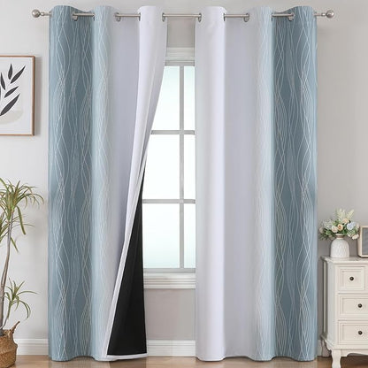 Estelar Textiler Stone Blue and Greyish White Gradient Room Darkening Blackout by ESTELARTEXTILER