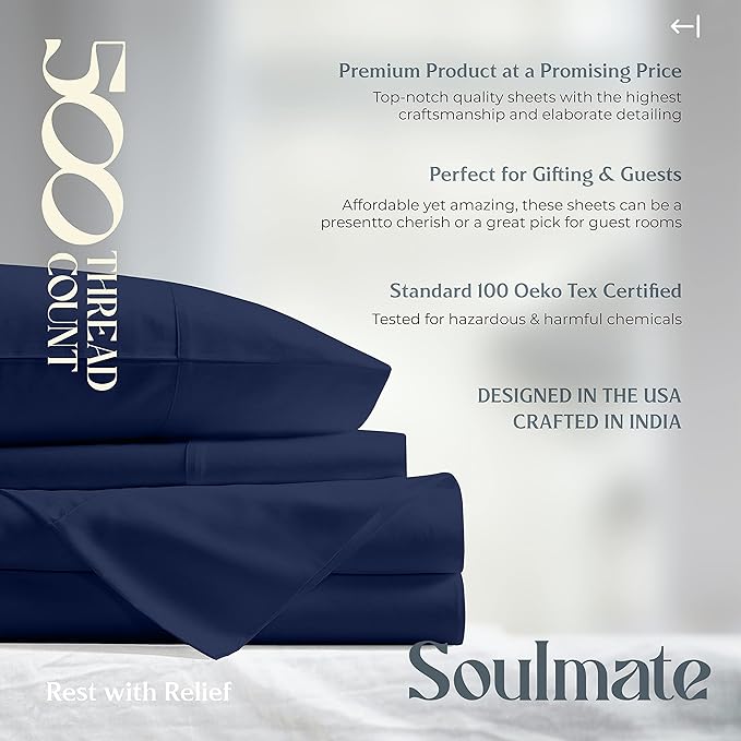 Mayfair Linen 500 Thread Count 100% Cotton Sheets King Size Bed Set - Image 8