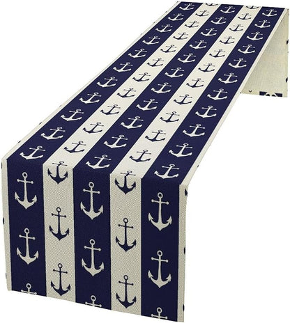 Nautical Anchor Table Runner, Ocean Beach Coastal Beach Stripe Background Theme by Unknown