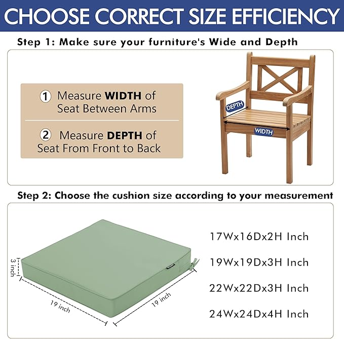 Outdoor Chair Cushions 19 x 19 Inch Waterproof Patio Chair Cushions - Image 5