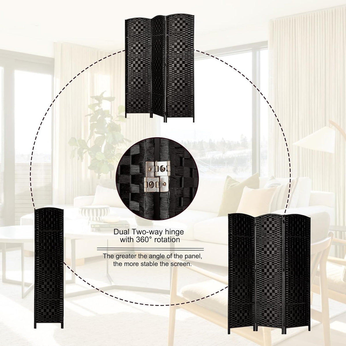 rhf room divider panel,partition room dividers,3panel privacy screen,black, package contents