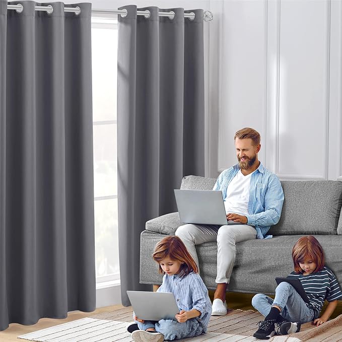 HOMEIDEAS Grey Gray Blackout Curtains, Room Darkening Soundproof Thermal - Image 2
