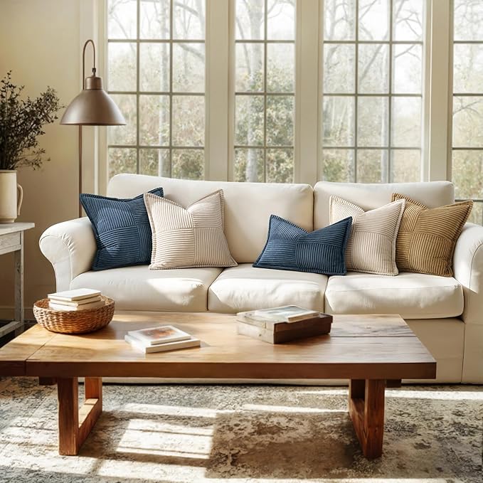 MIULEE Blue Corduroy Decorative Euro Sham Pillow Covers 24x24 Inch - Image 6
