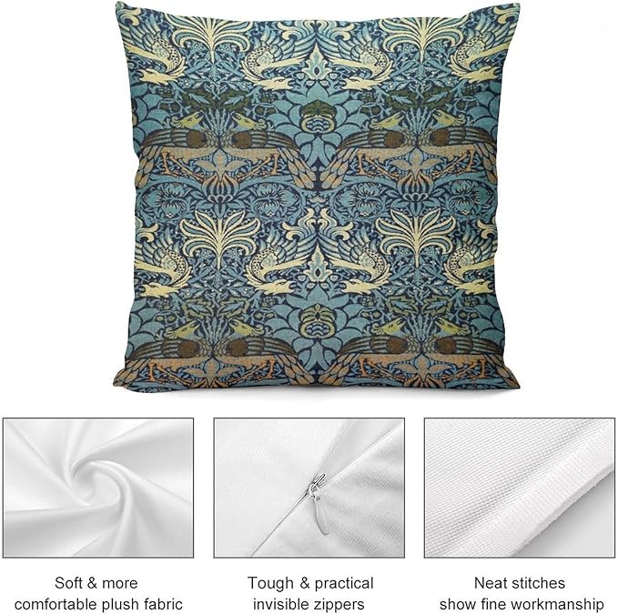 William Morris Floral Original Throw Pillow Covers Boho Chic Retro Floral Blue - Image 7