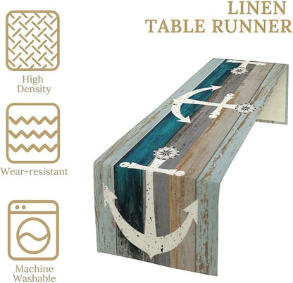 Vintage Nautical Anchor Table Runner Ocean Sea Theme Nautical Stripe Retro Wood - Image 4