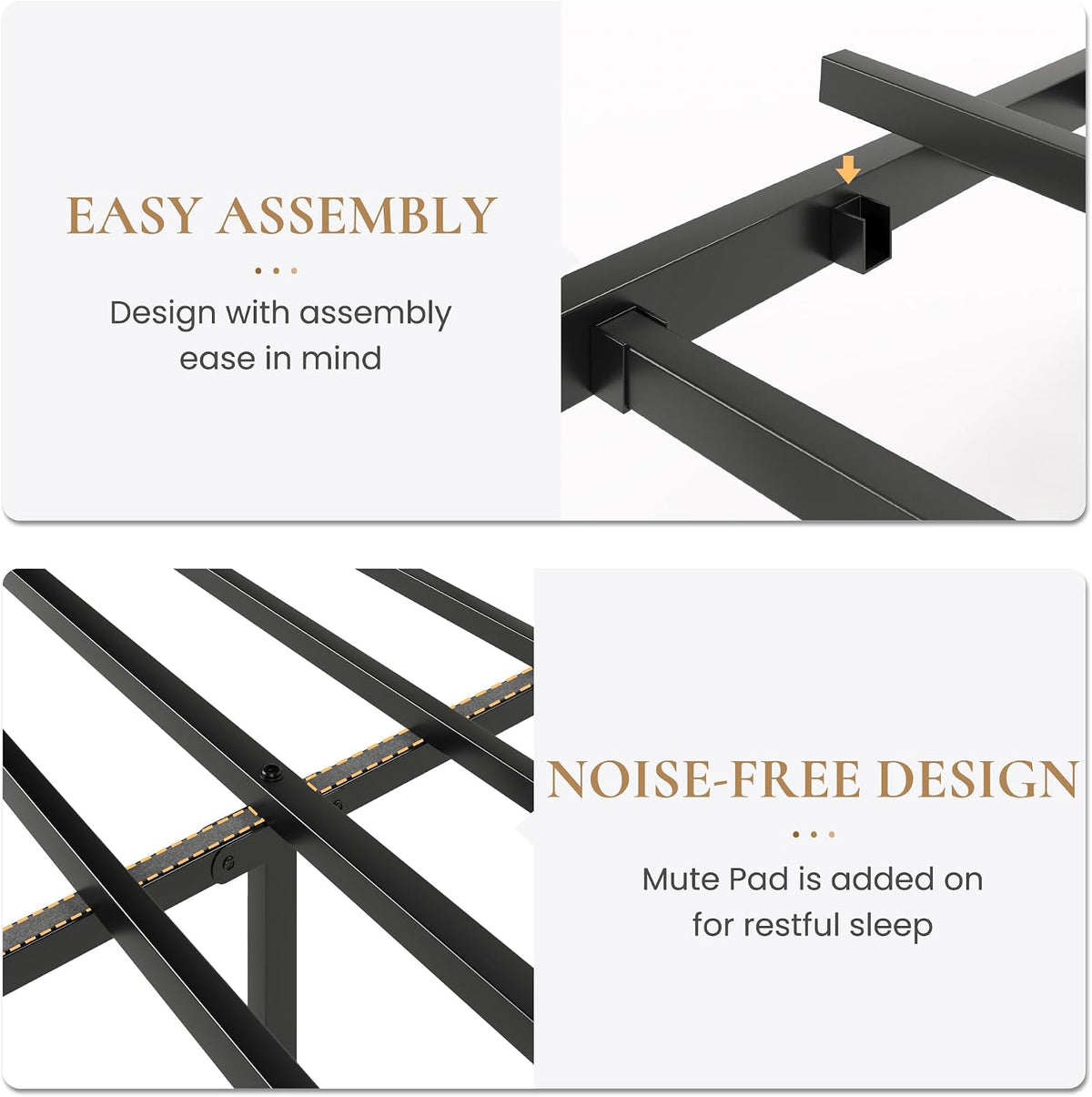 sha cerlin queen size metal platform bed frame on a desk or shelf