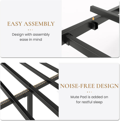 sha cerlin queen size metal platform bed frame on a desk or shelf