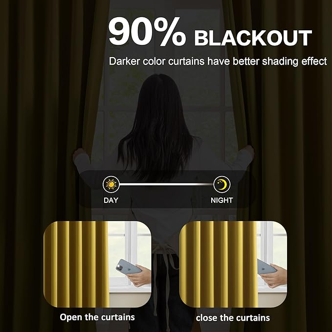 KEQIAOSUOCAI Yellow Pinch Pleated Curtains 102 Inch Length 2 Panels Set Noise - Image 3