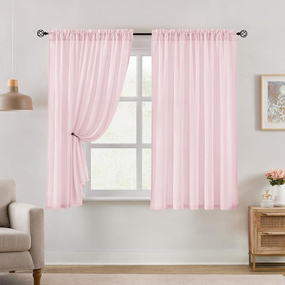 HOMEIDEAS Non-See-Through Light Pink Privacy Semi Sheer Curtains 63 Inches Long - Image 2