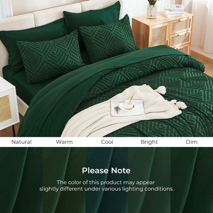 andency king size comforter set, dark emerald green, front angle view