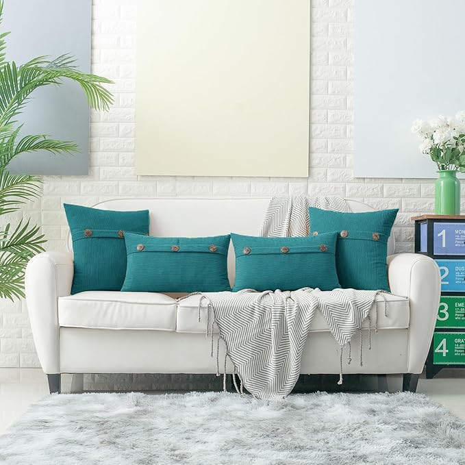 HWY 50 Teal Chenille Throw Pillow Covers 18x18 Inch - Image 5