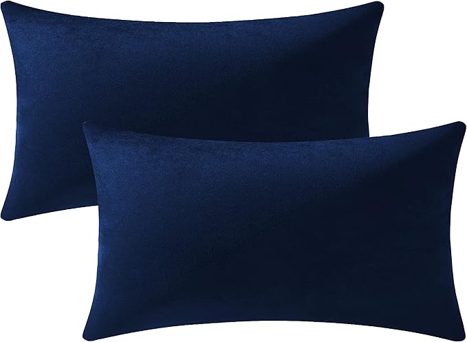 Couch Pillow Cases 12x20 Navy: 2 Pack Cozy Soft Velvet Rectangular Throw Pillow by DEZENE