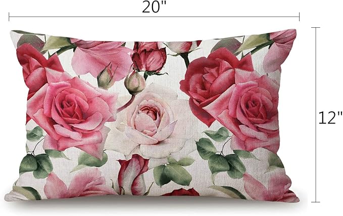 Solekla Pillow Covers Watercolor Roses 12" x 20" Lumbar Pillow Covers Home - Image 2