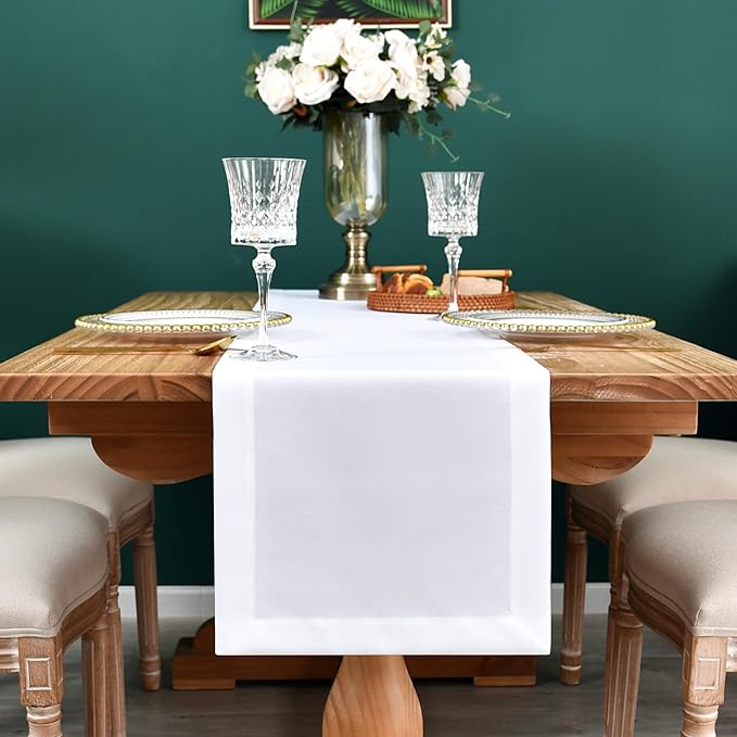 NEWISHER Farmhouse Rustic Table Runner Solid White Rectangular Table Runners - Image 3